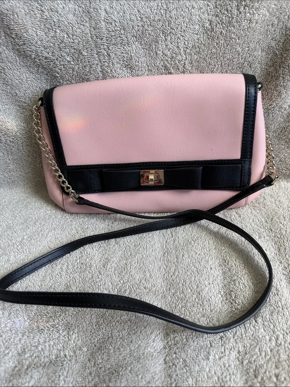 kate spade Pink and Black Bow Shoulder Bag with Gold Hardware